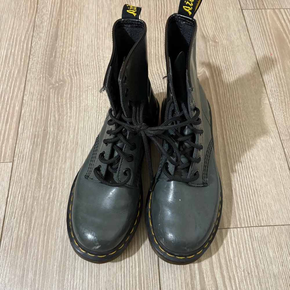 Dr. Martens Charcoal Boots with Yellow Stitching